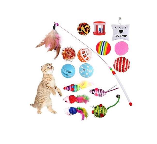 Set de juguetes variados para gatos persas: ratones, plumas y pelotas