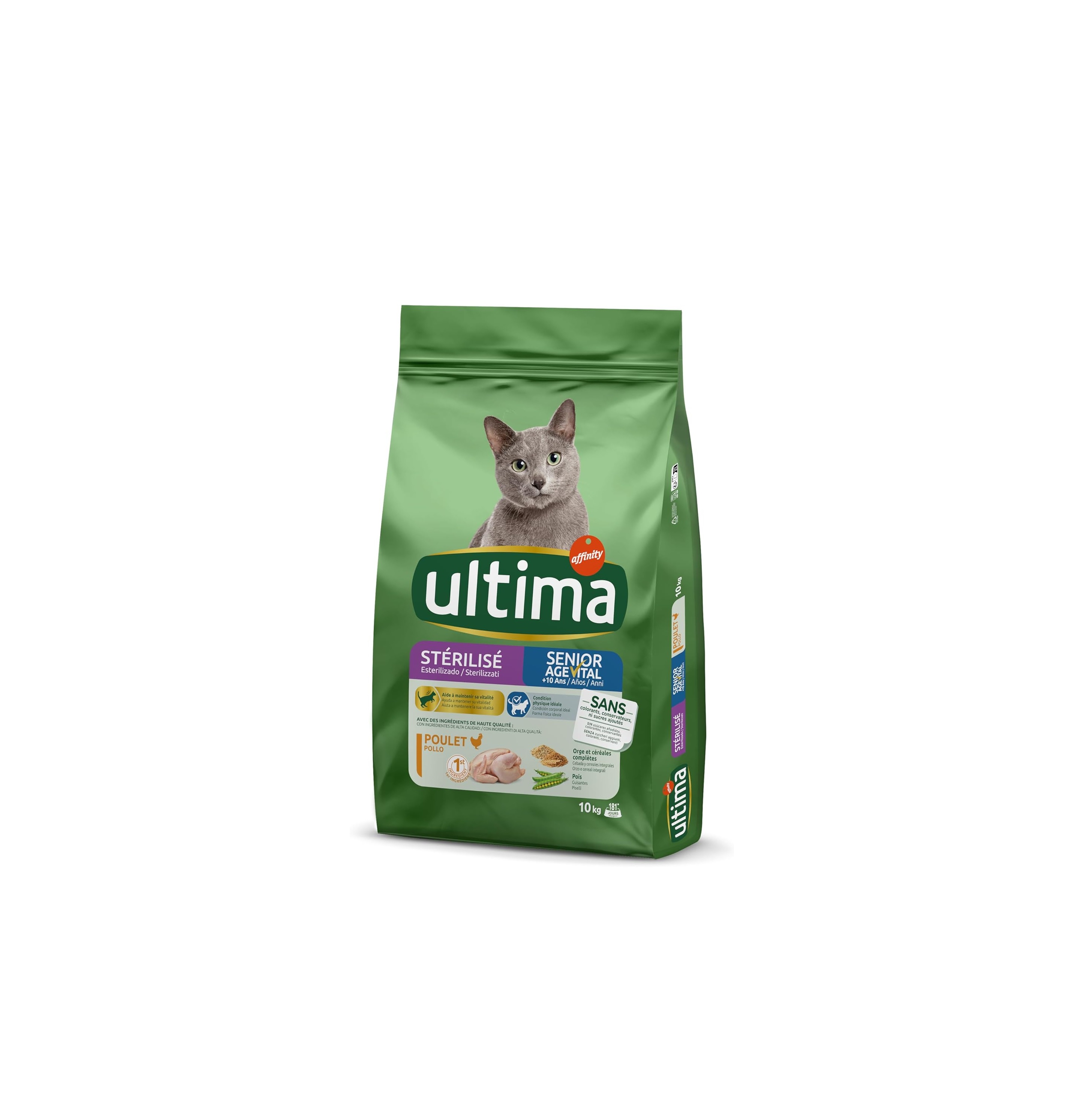 Saco de 10kg de pienso Ultima para gatos esterilizados senior sabor pollo