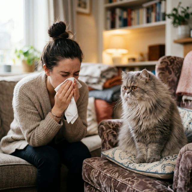 Gato persa y persona alérgica