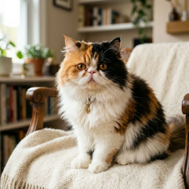 Gato persa calicó de tres colores vibrantes