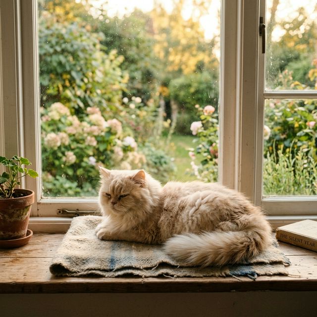Gato persa senior descansando plácidamente