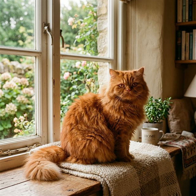 Gato persa rojo brillante estilo Garfield