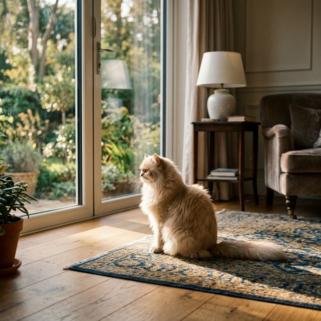 Gato persa solo en casa